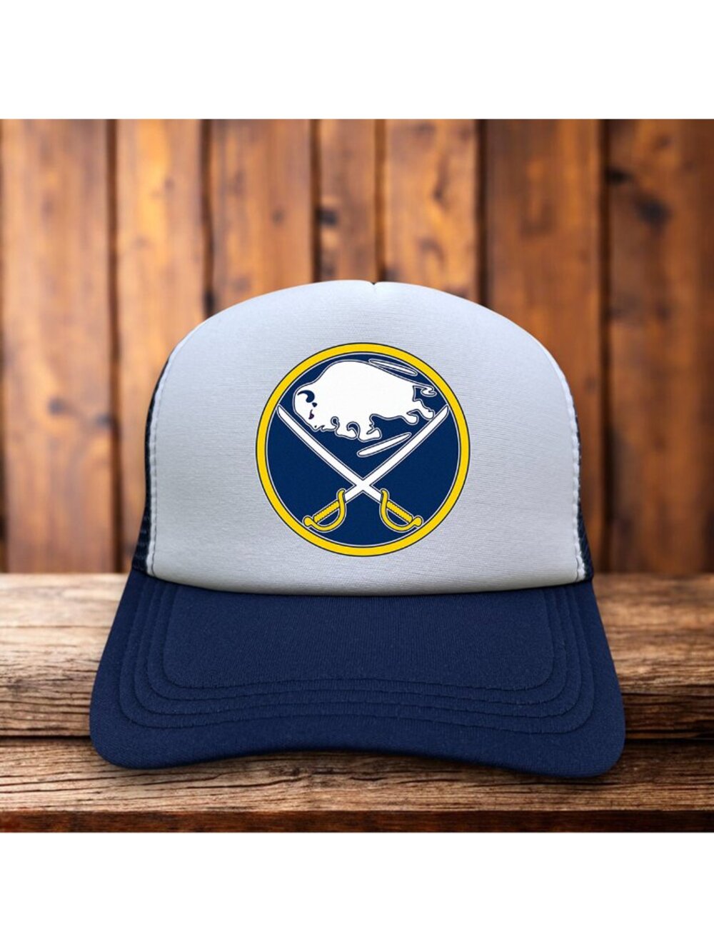 Buffalo Sabres Mens Trucker Hat Navy Snapback 1970 Retro Logo Hockey Cap